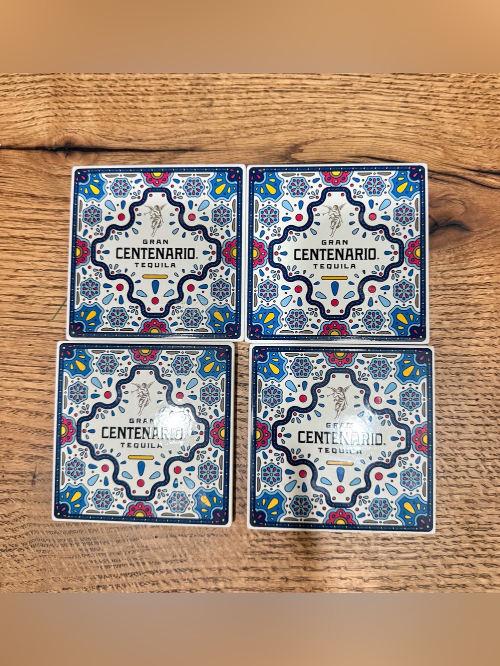 Tequila Centenario Tile Coaster Set 4” X 4”Talavera Blue Floral